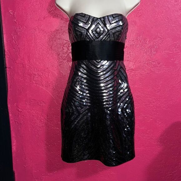 Sequined glam! BCBG Max Azria stunning strapless cocktail dress. Sz 2. - Picture 4 of 14